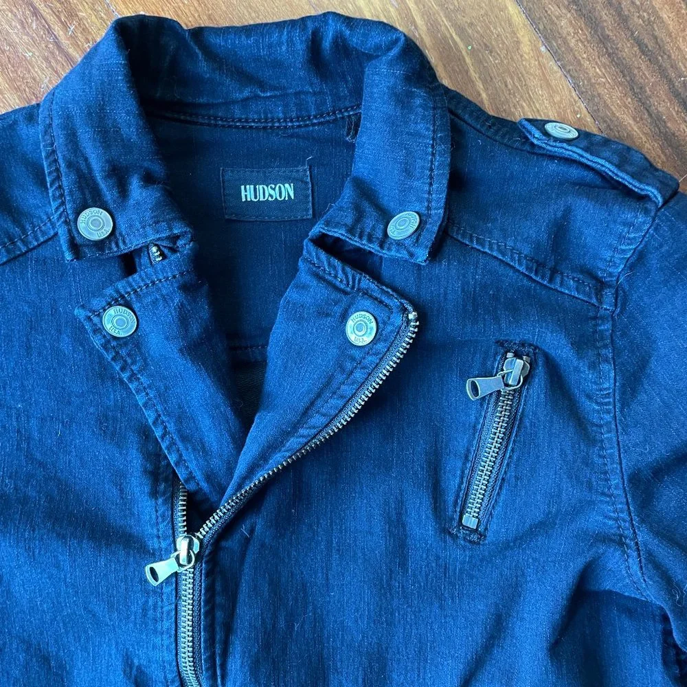 Hudson Girls Moto Denim Jacket Sz XL - Dark Navy Blue